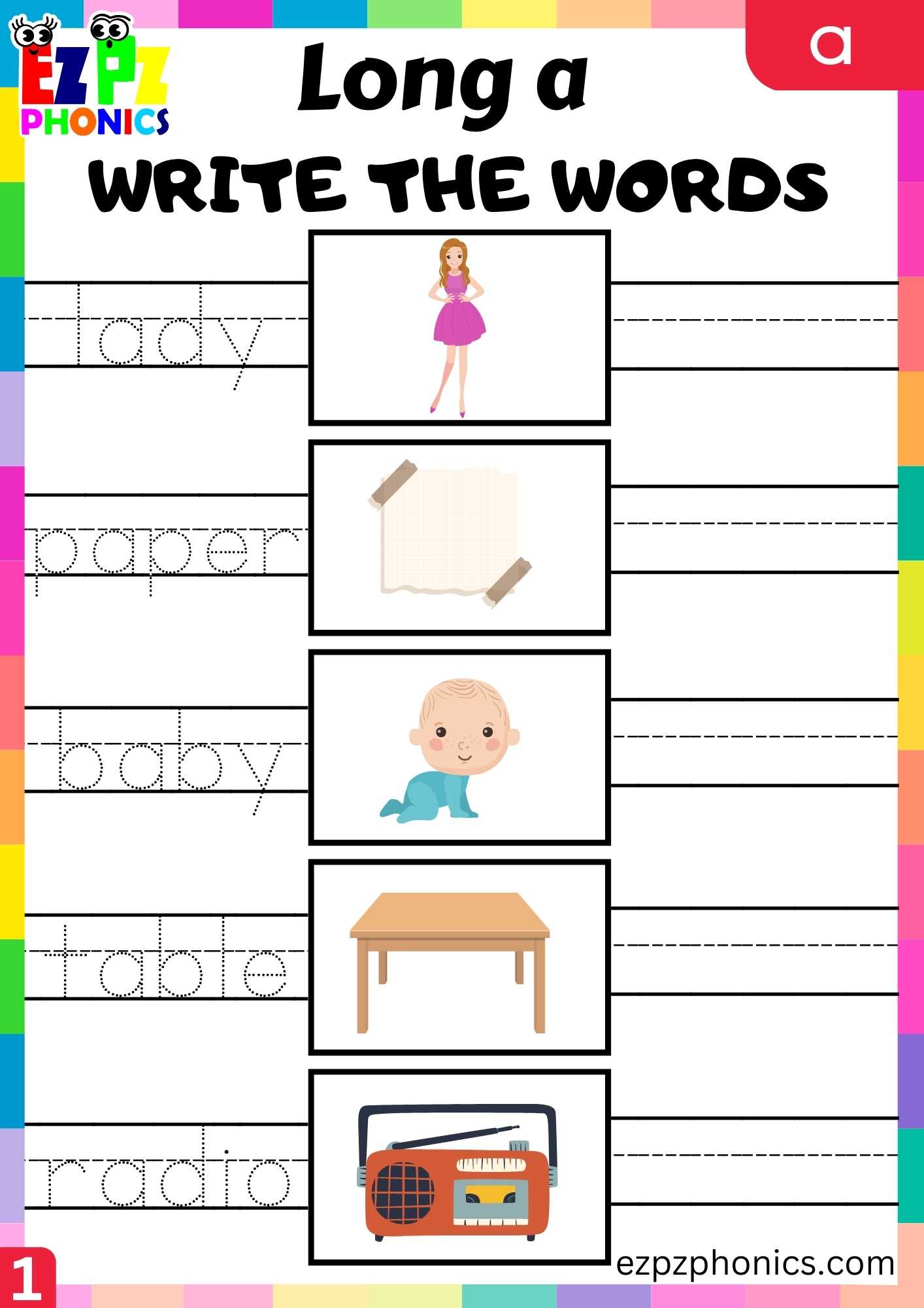 Group1 A Words Write The Words Long A Phonics Worksheet